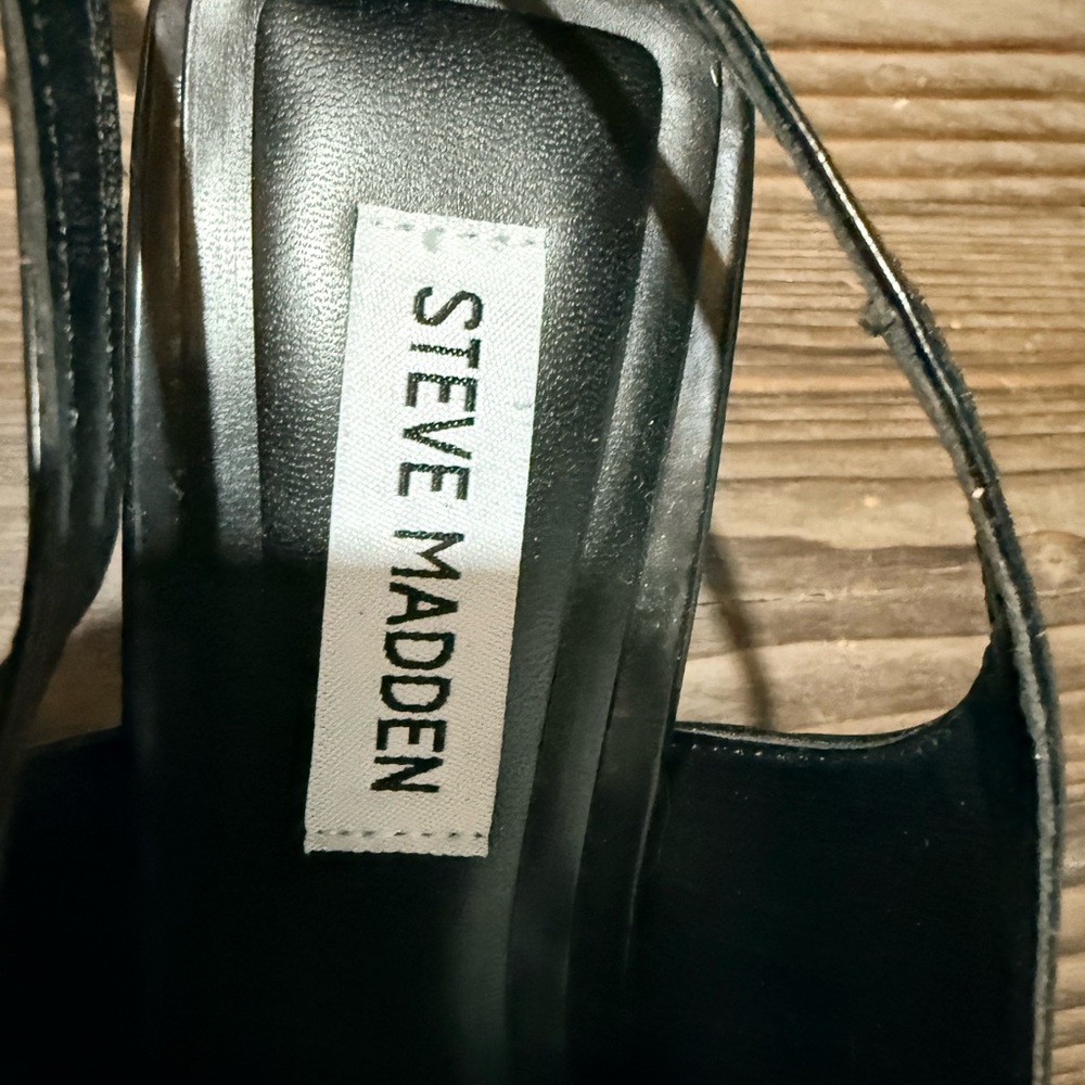 Steve Madden Black Leather Ankle Buckle Kitten Heels